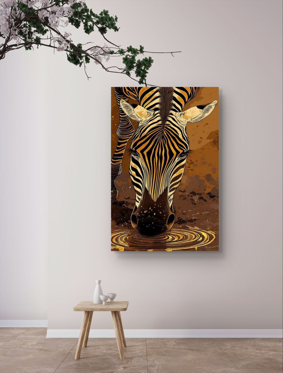 Tableau zèbre en train de boire