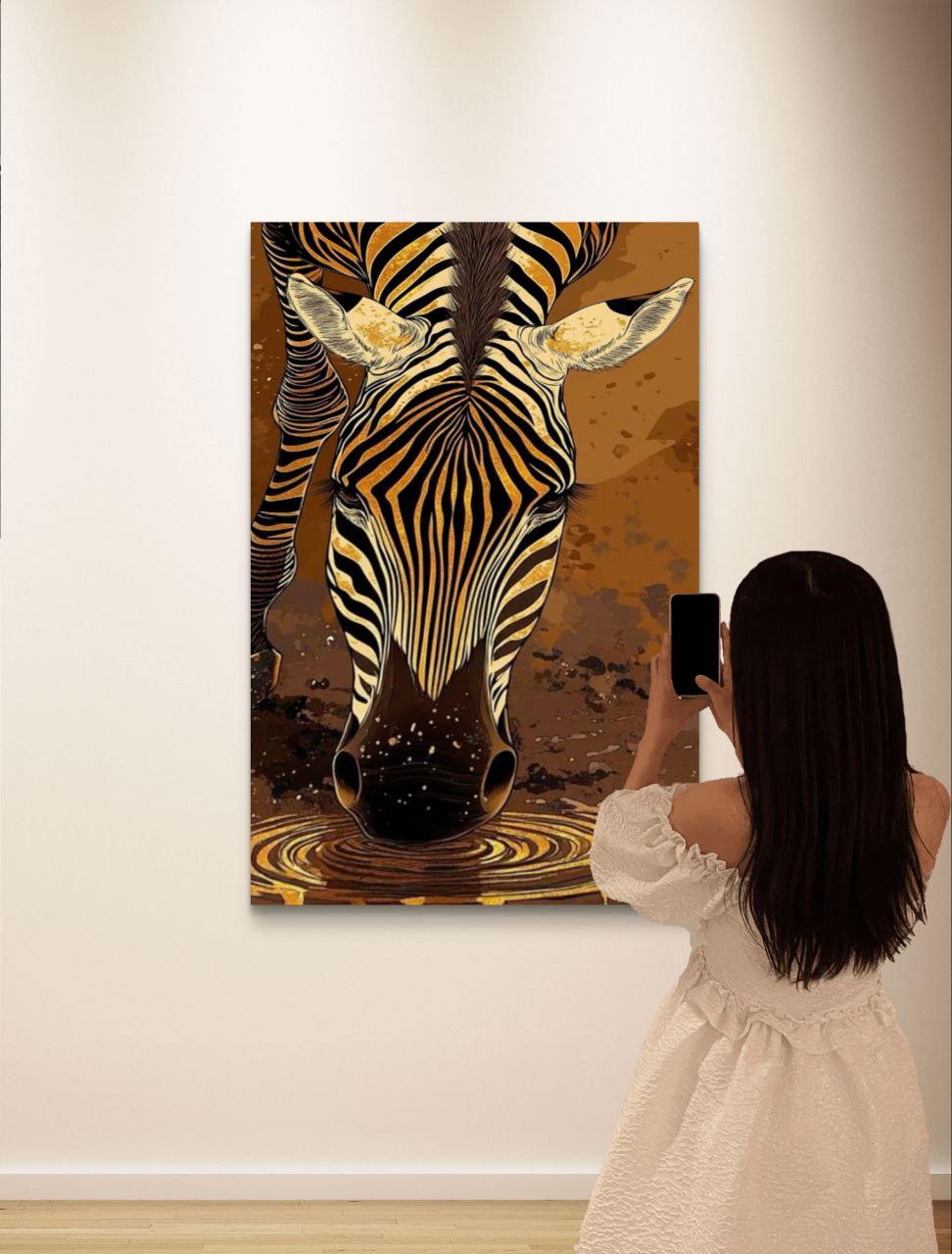 Tableau zèbre en train de boire