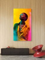 Tableau  femme noire avec un éclairage multicolore