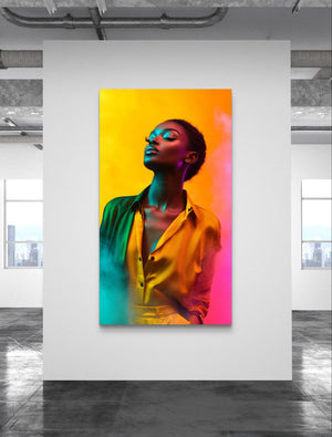 Tableau  femme noire avec un éclairage multicolore