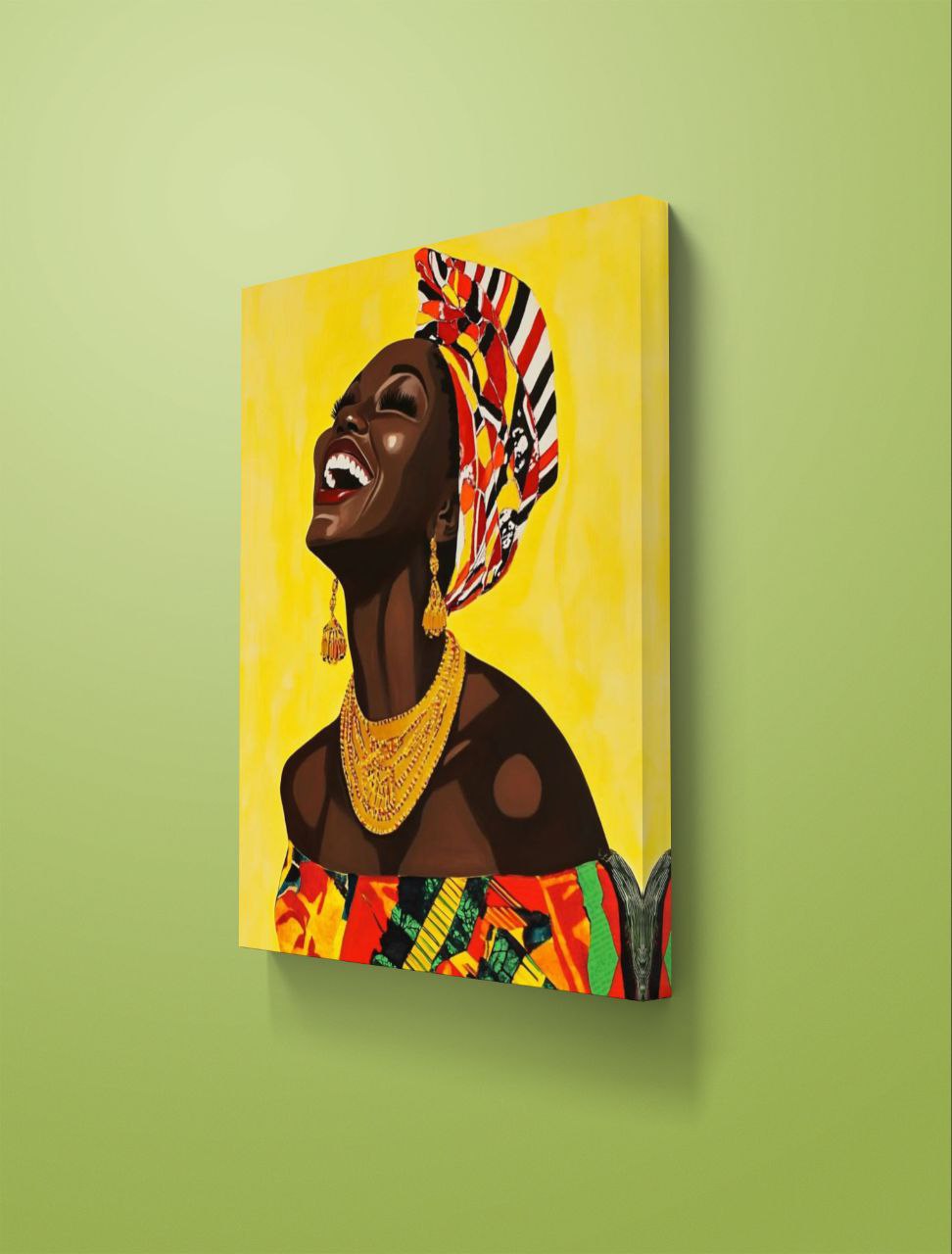 Le tableau représente une femme noire rayonnante