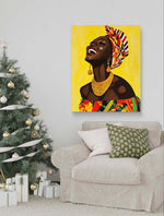 Le tableau représente une femme noire rayonnante