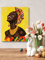 Le tableau représente une femme noire rayonnante